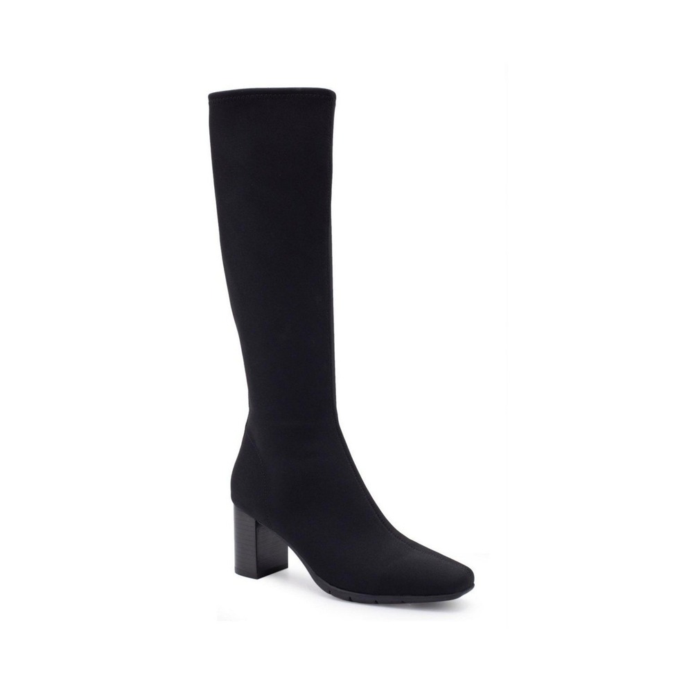 Aerosoles Micah Black Faux Leather Knee High Block Heel Boots 7W A0458-BLK
